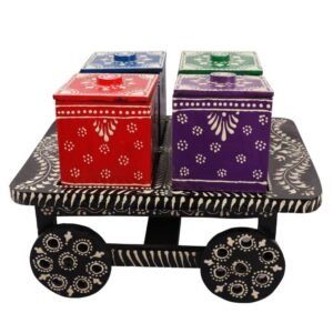 MDF Wooden Thela shape Dry Fruit Serving Trolley Tray