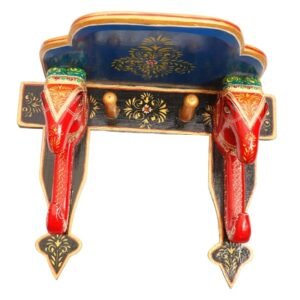 Multi Color Hand Embossed Elephant Face Wall Shelve