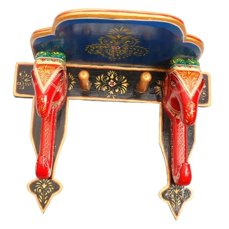 Multi Color Hand Embossed Elephant Face Wall Shelve