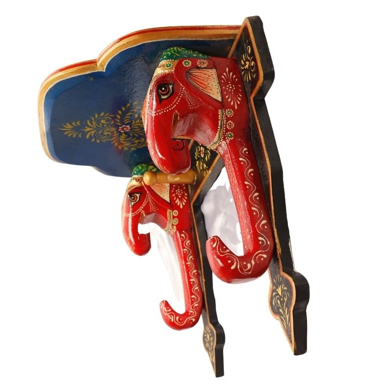 Multi Color Hand Embossed Elephant Face Wall Shelve