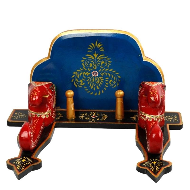 Multi Color Hand Embossed Elephant Face Wall Shelve