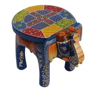 Hand Embossed Multicolored Decorative Elephant Stool