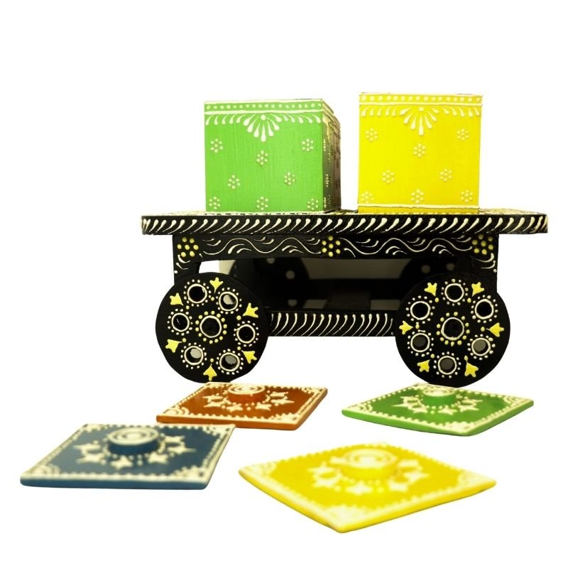 MDF Wooden Thela shape Dry Fruit Serving Trolley Tray