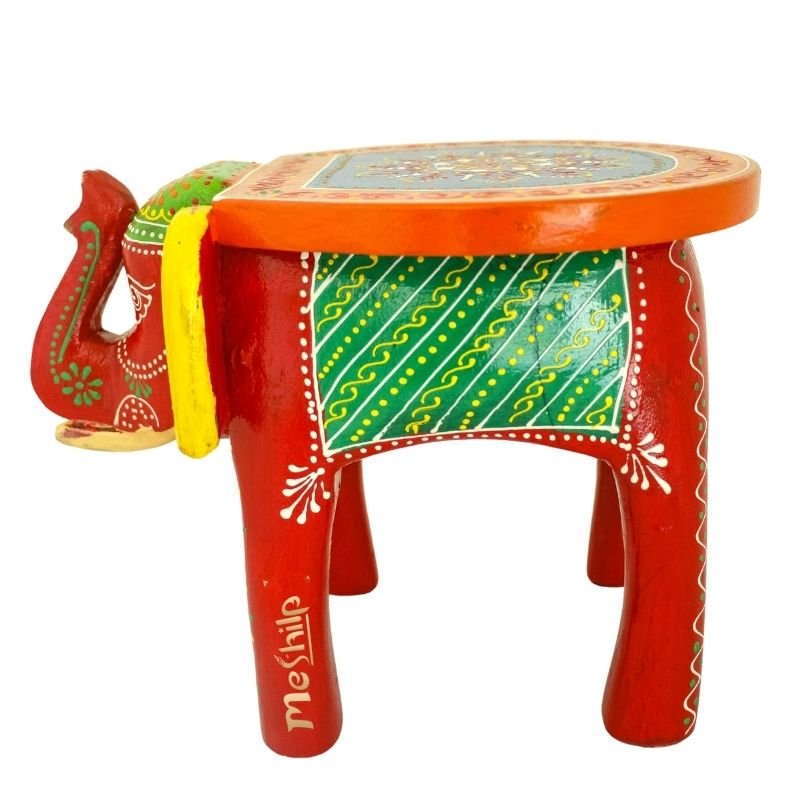 Hand Embossed Multicolored Decorative Elephant Stool