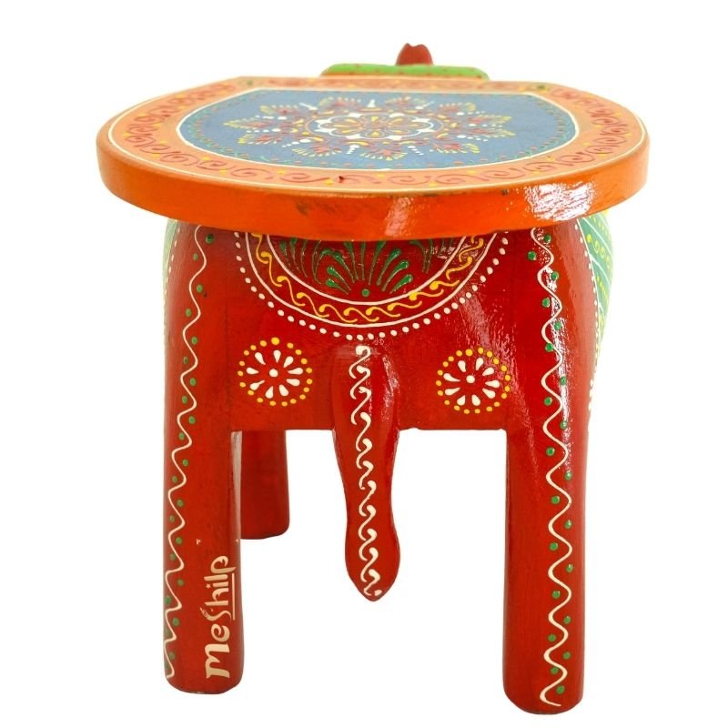 Hand Embossed Multicolored Decorative Elephant Stool