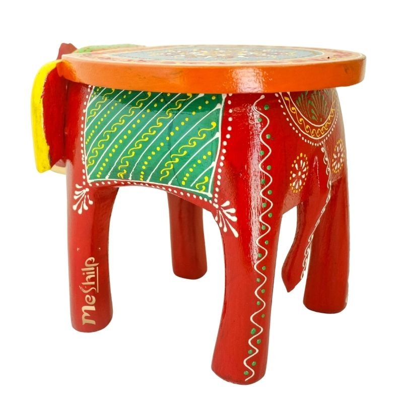 Hand Embossed Multicolored Decorative Elephant Stool