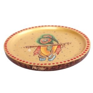 Wooden Hand Painted Decorative Lord Krishna Foot Painting  Wooden Plate