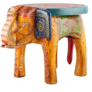 Hand Embossed Multicolored Decorative Elephant Stool