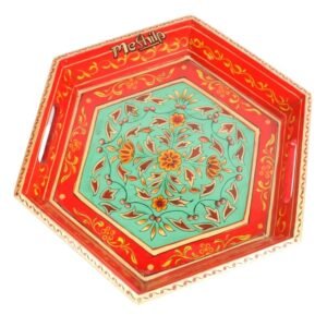 Mango Wood Multicolored Six Corner Serving Tray