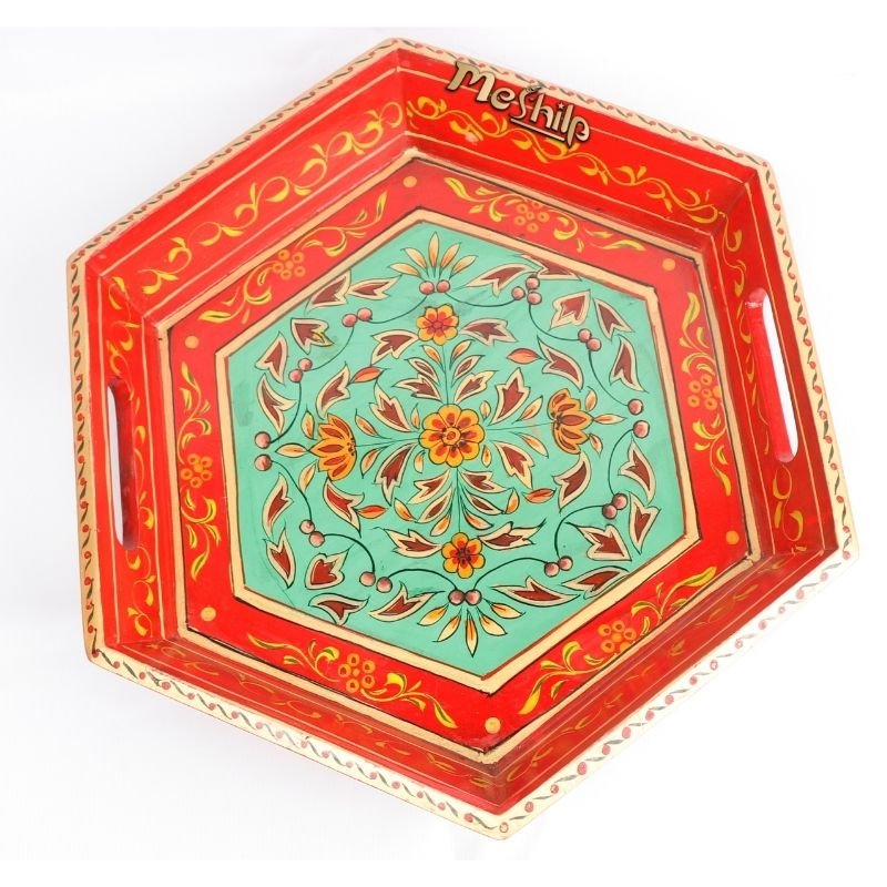 Mango Wood Multicolored Six Corner Serving Tray