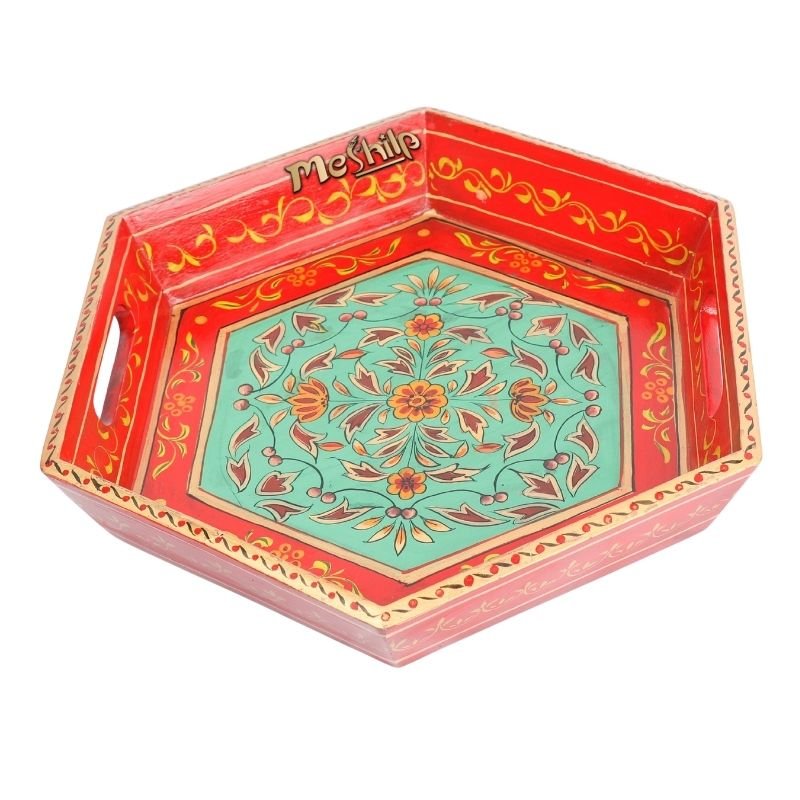 Mango Wood Multicolored Six Corner Serving Tray